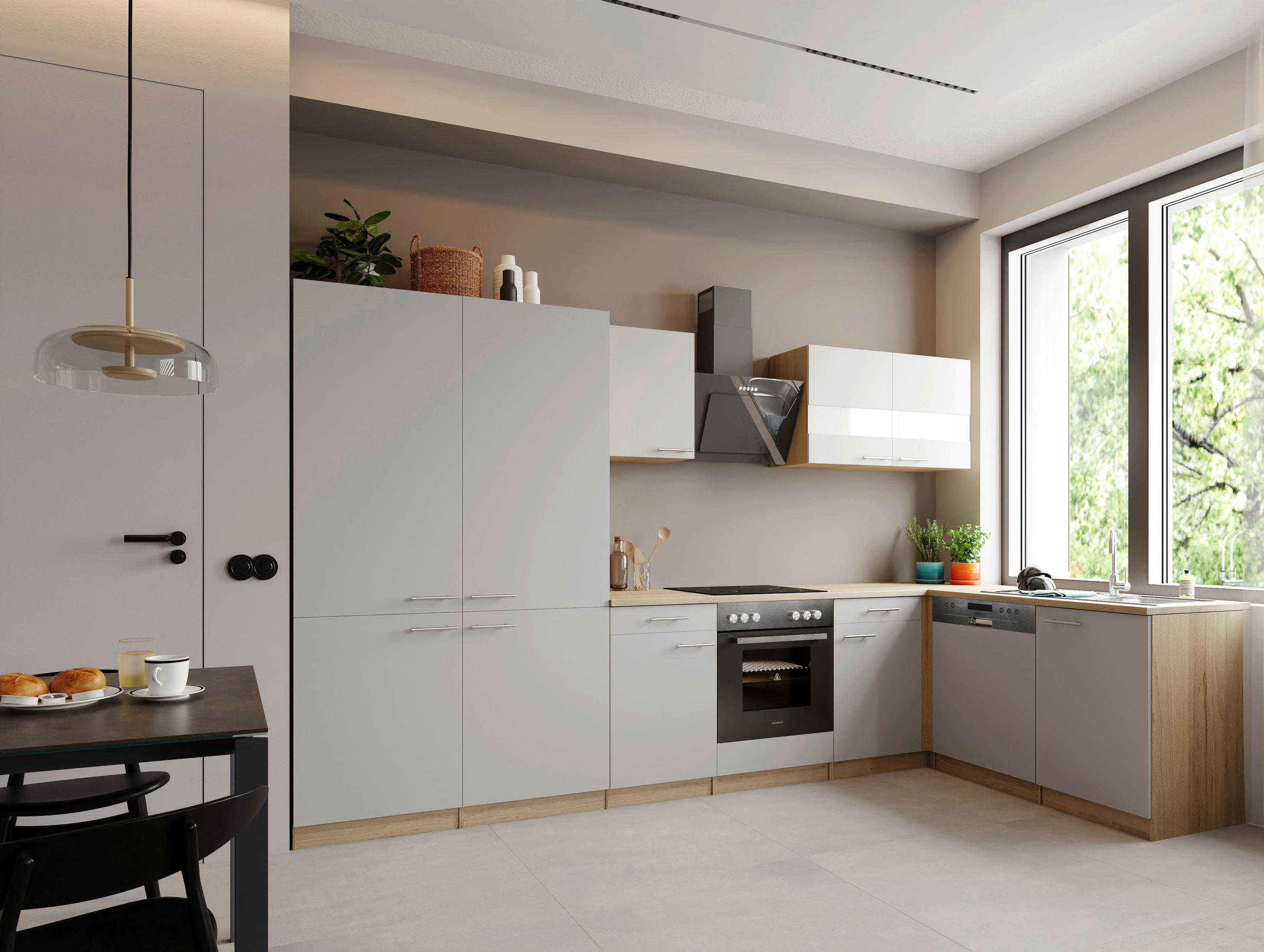 Bucătărie Pe Colț   - alb/culoare inox, Trend, metal/material pe bază de lemn (340/172cm) - Respekta