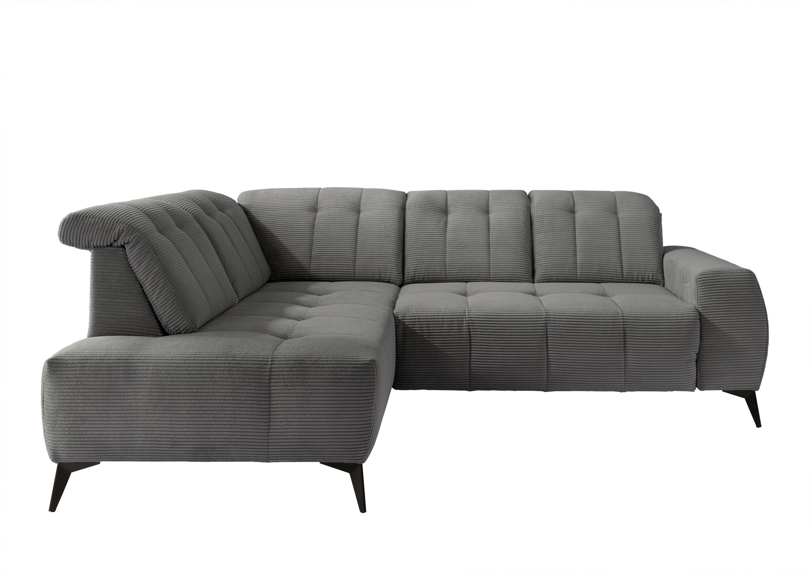 ECKSOFA in Cord Grau  - Schwarz/Grau, Modern, Textil/Metall (200/261cm) - Livetastic