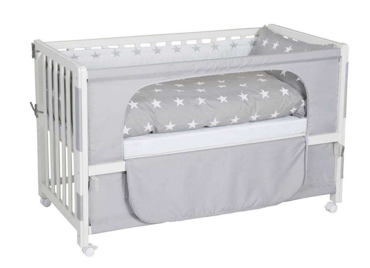 SET DO POSTÝLKY S PŘÍČKAMI   - šedá/bílá, Basics, dřevo/textil (60/120cm) - Roba