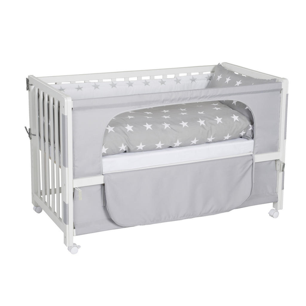 Thumbnail - Roba Gitterbett-Komplettset Room Bed Little Stars, Grau, Weiß, Holz, Textil, Stern, Höhe ca. 8 cm, Füllung: Polyester, 6...