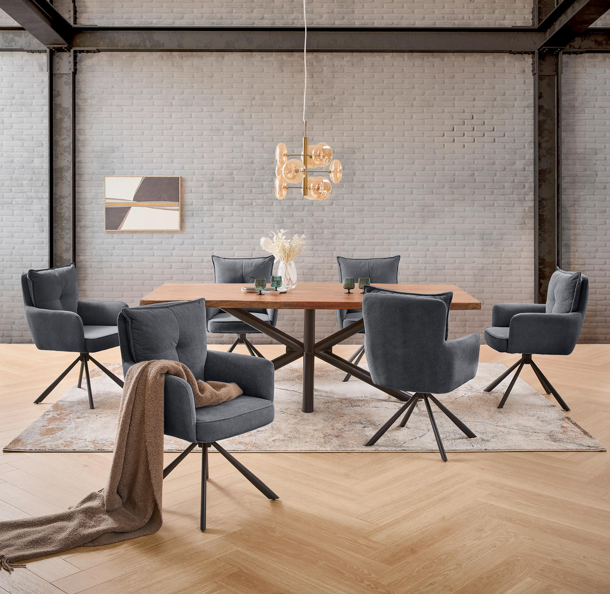 ARMLEHNSTUHL  in Eisen Cord  - Anthrazit/Schwarz, Design, Textil/Metall (60/95/67cm) - Novel