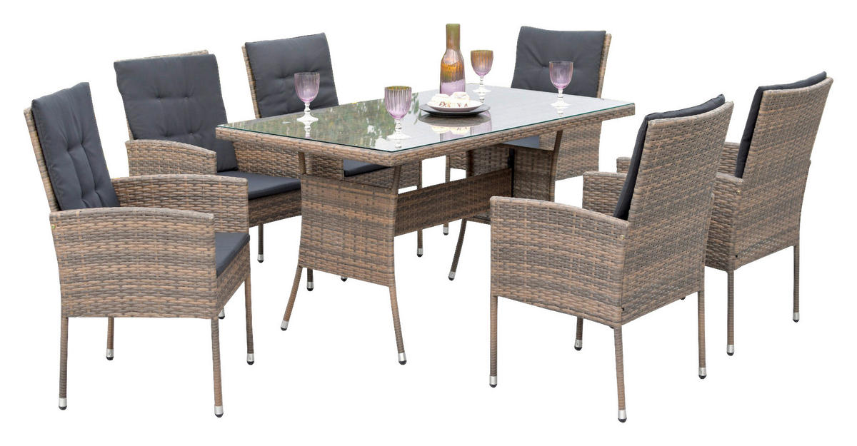 GARTENSET 19-teilig  - Braun/Grau, MODERN, Glas/Kunststoff - Gardenson