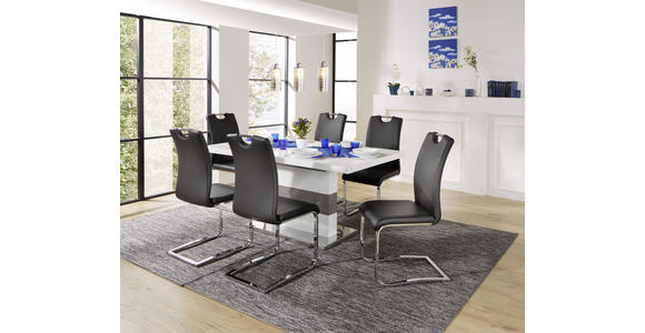 Ausziehbarer Esstisch Ralf II 160cm Betonoptik - Edelstahlfarben/Weiß, MODERN, Glas/Holzwerkstoff (160-200/76/90cm) - Luca Bessoni