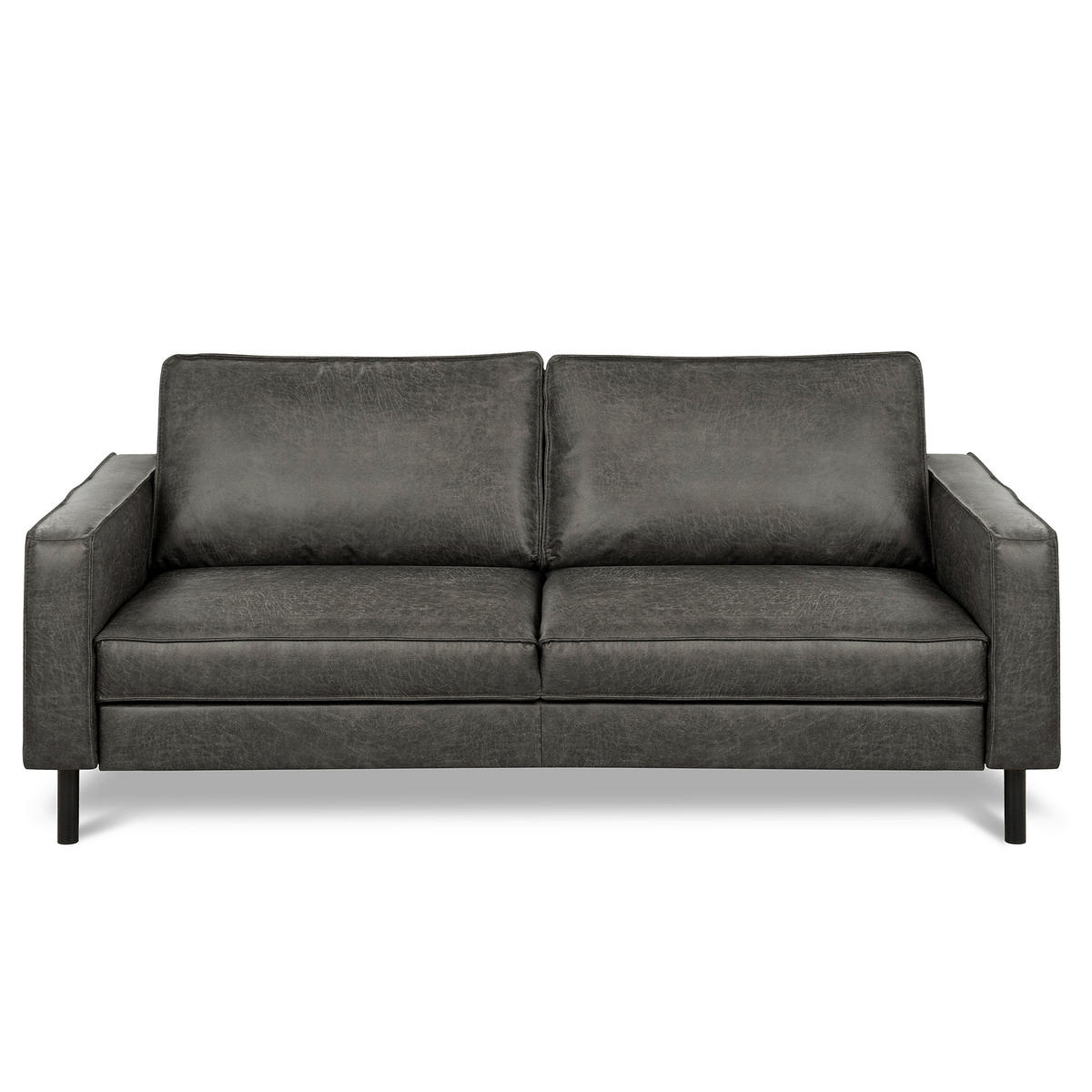 3-SITZER-SOFA Echtleder Lederlook Dunkelgrau  - Dunkelgrau/Schwarz, Design, Leder/Textil (188/85/92cm) - Livetastic