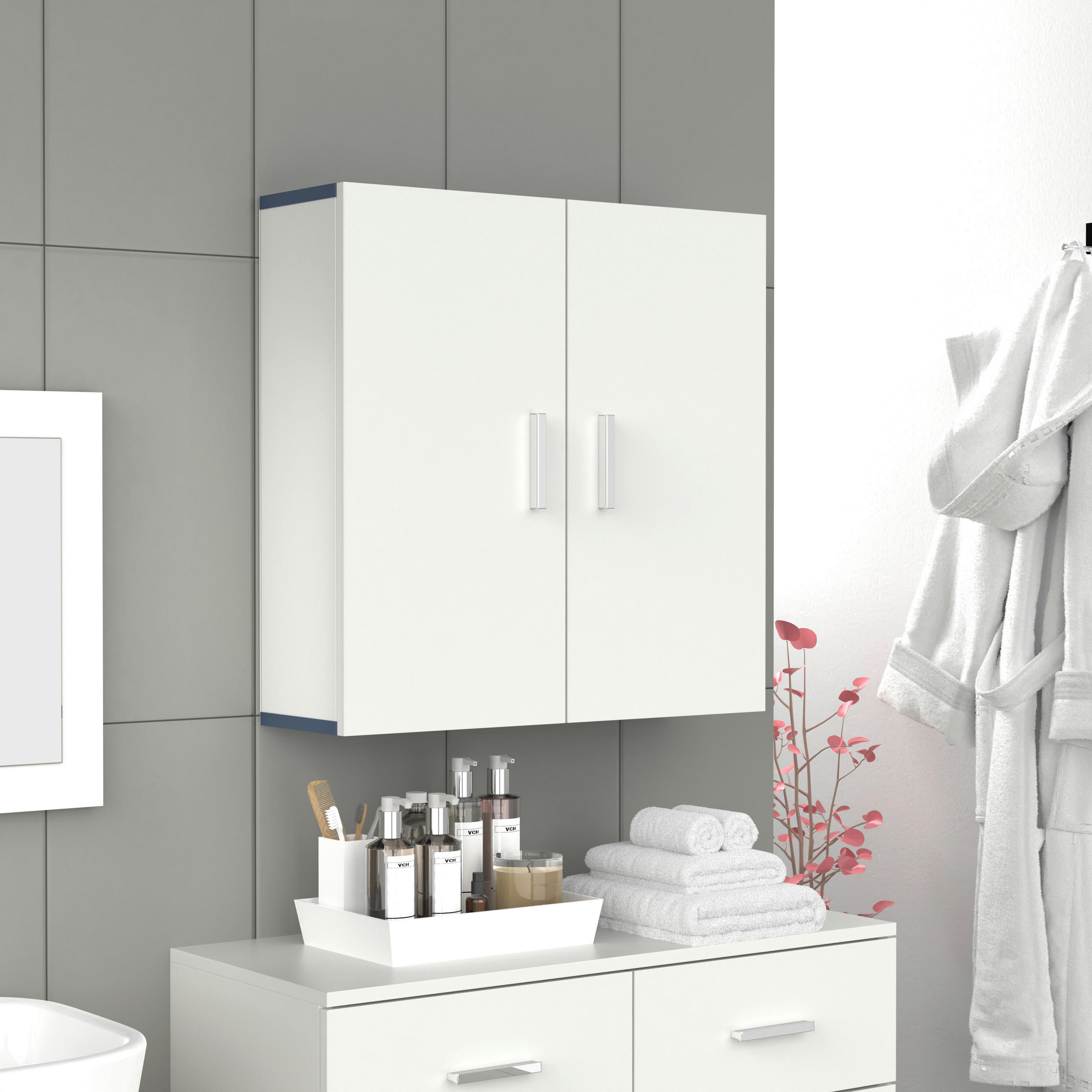 HÄNGESCHRANK 60/60/18 cm  - Weiss/Anthrazit, Modern, Holzwerkstoff/Metall (60/60/18cm) - MID.YOU