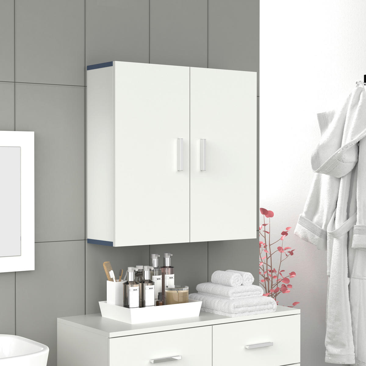 HÄNGESCHRANK 60/60/18 cm  - Weiss/Anthrazit, Modern, Holzwerkstoff/Metall (60/60/18cm) - MID.YOU