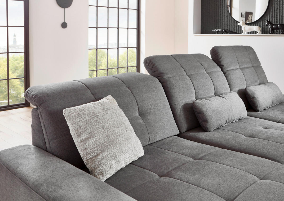ECKSOFA in Flachgewebe Grau  - Schwarz/Grau, Design, Textil/Metall (190/309cm) - Beldomo Style