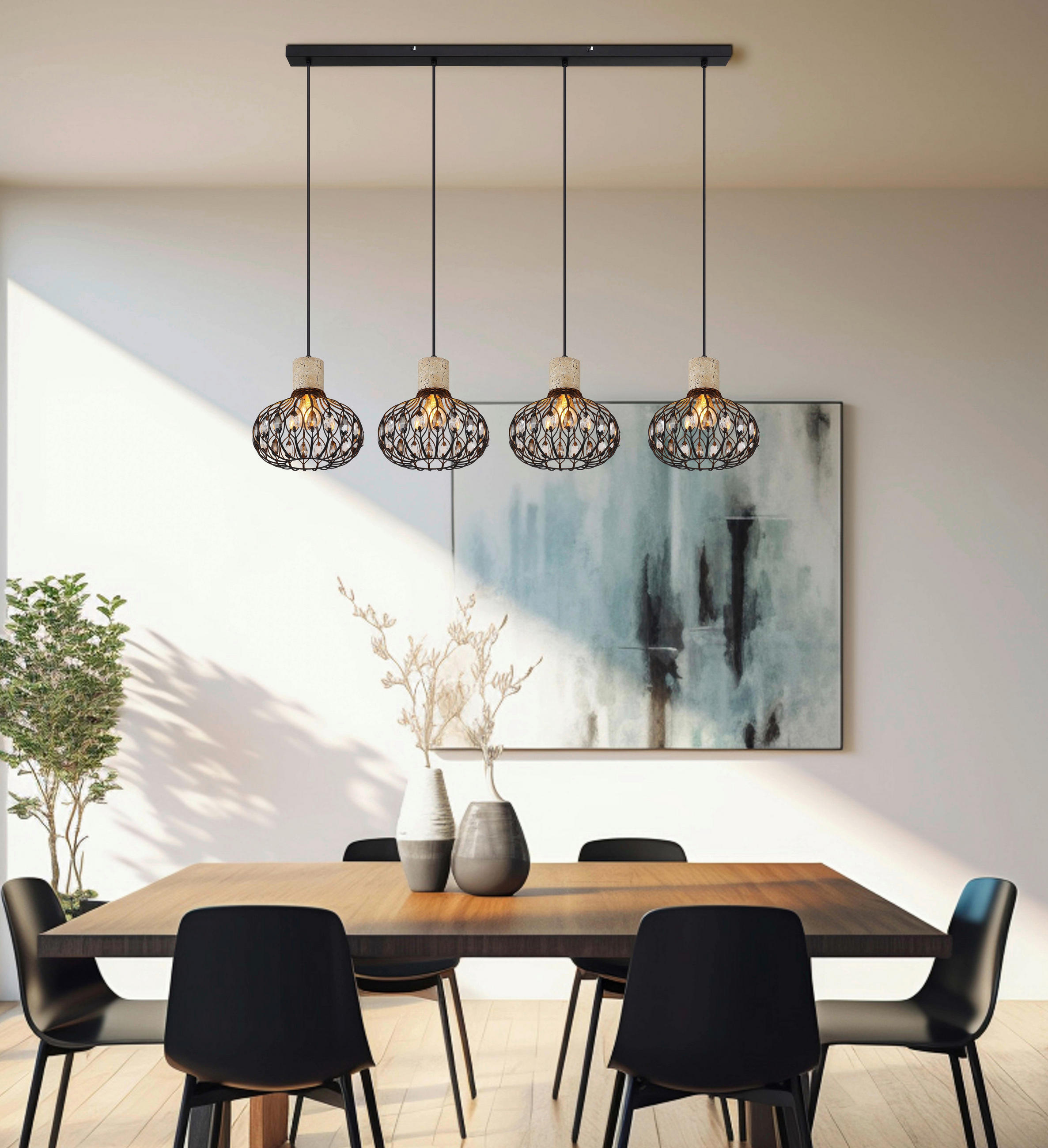 HÄNGELEUCHTE 115/25/150 cm  - Klar/Schwarz, Basics, Glas/Kunststoff (115/25/150cm) - Globo