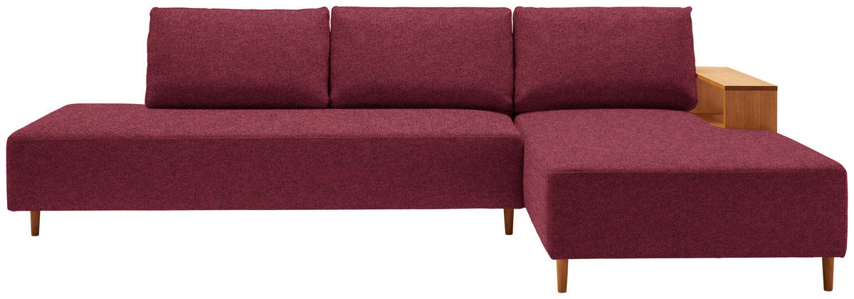 ECKSOFA in Flachgewebe Rot  - Eichefarben/Rot, Design, Holz/Textil (307/190cm) - Joka