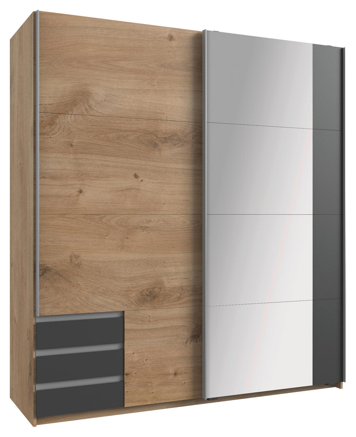 SCHWEBETÜRENSCHRANK  in Graphitfarben, Plankeneiche  - Plankeneiche/Alufarben, Design, Glas/Holzwerkstoff (179/198/64cm) - Carryhome