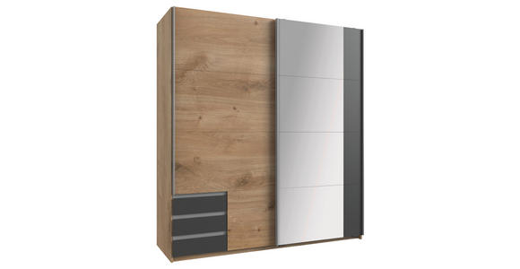 SCHWEBETÜRENSCHRANK  in Graphitfarben, Plankeneiche  - Plankeneiche/Alufarben, Design, Glas/Holzwerkstoff (179/198/64cm) - Carryhome