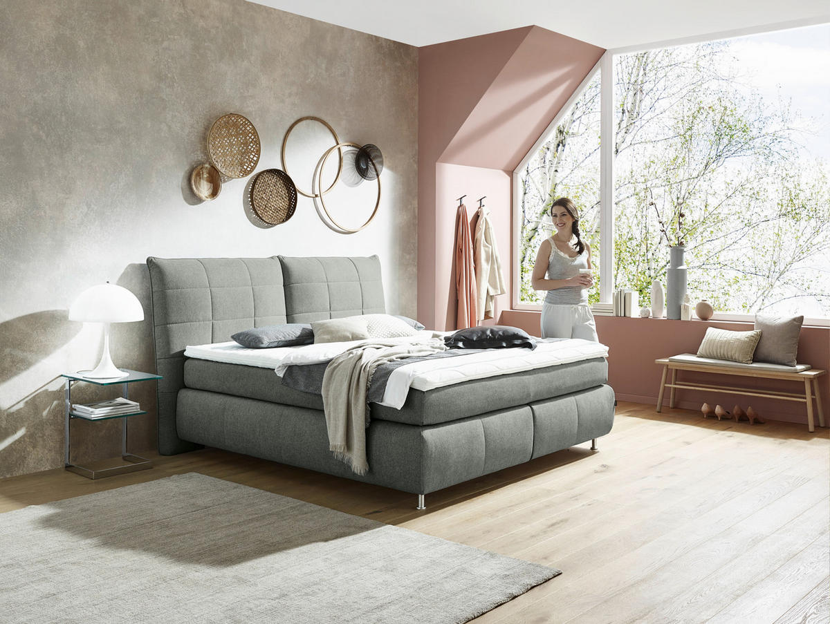 BOXSPRINGBETT 180/200 cm  in Grau  - Edelstahlfarben/Grau, KONVENTIONELL, Textil (180/200cm) - Dieter Knoll
