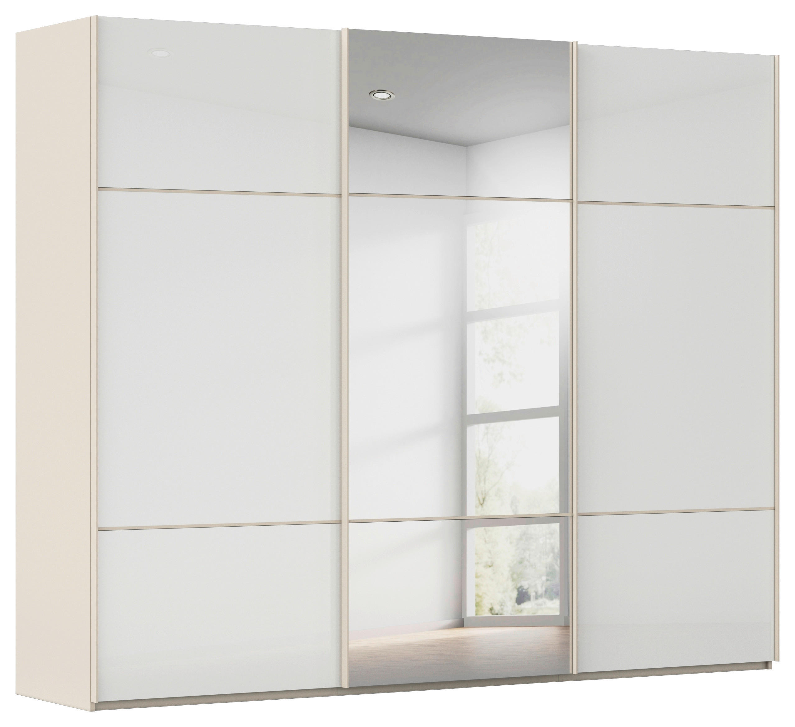 SCHWEBETÜRENSCHRANK 301/223/68 cm 3-türig Weiß, Champagner  - Champagner/Weiß, KONVENTIONELL, Glas/Holzwerkstoff (301/223/68cm) - Novel