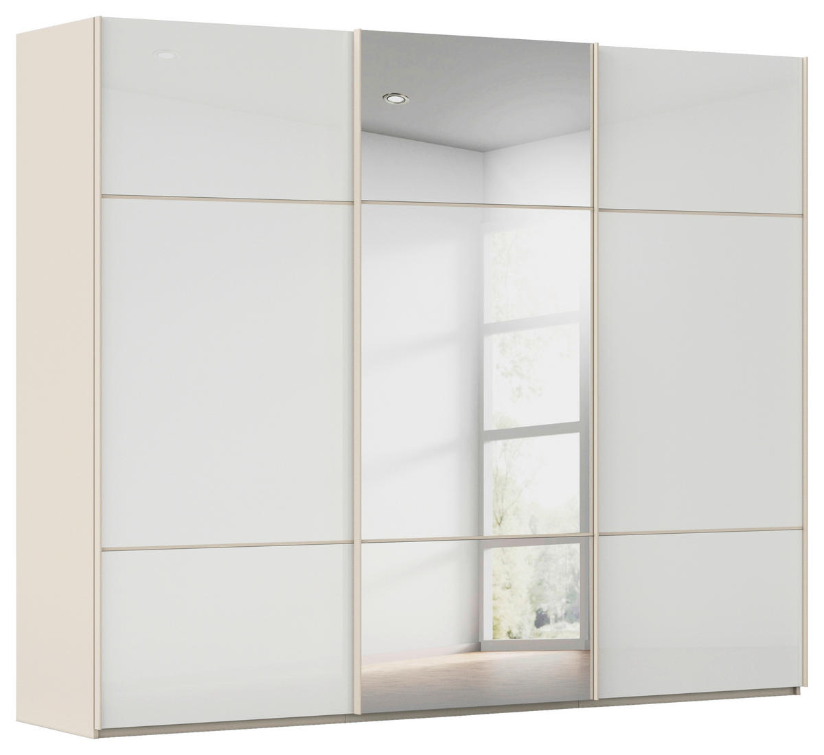 SCHWEBETÜRENSCHRANK 271/223/68 cm 3-türig Weiß, Champagner  - Champagner/Weiß, KONVENTIONELL, Glas/Holzwerkstoff (271/223/68cm) - Novel