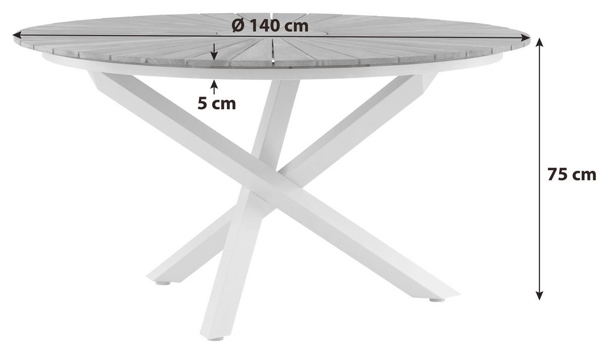 GARTENTISCH 140/140/75 cm  - Weiß/Teakfarben, KONVENTIONELL, Holz/Metall (140/140/75cm) - Gardenson