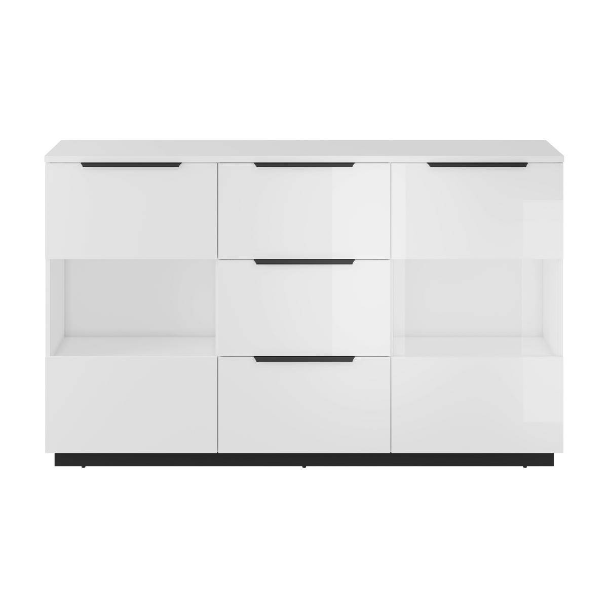 HIGHBOARD Tuluza 180/109,2/40,5 cm 3 Schublade(n)  - Weiss Hochglanz/Weiss, Design, Glas/Holzwerkstoff (180/109,2/40,5cm) - MID.YOU