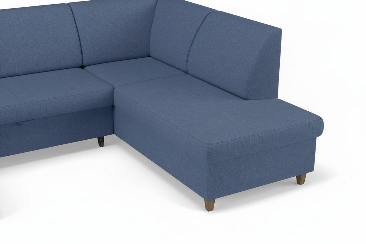 WOHNLANDSCHAFT Bouclé Blau  - Blau/Buchefarben, Design, Holz/Holzwerkstoff (310/160/145cm) - MID.YOU