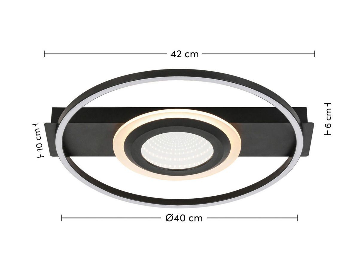 LED-DECKENLEUCHTE 42/40/6 cm   - Schwarz, Trend, Kunststoff/Metall (42/40/6cm) - Novel