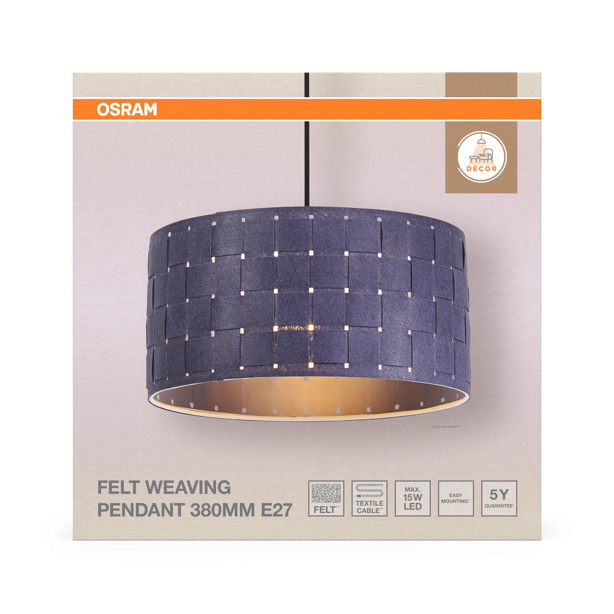HÄNGELEUCHTE 38 cm  - Dunkelgrau, Basics, Naturmaterialien/Metall (38cm) - Osram
