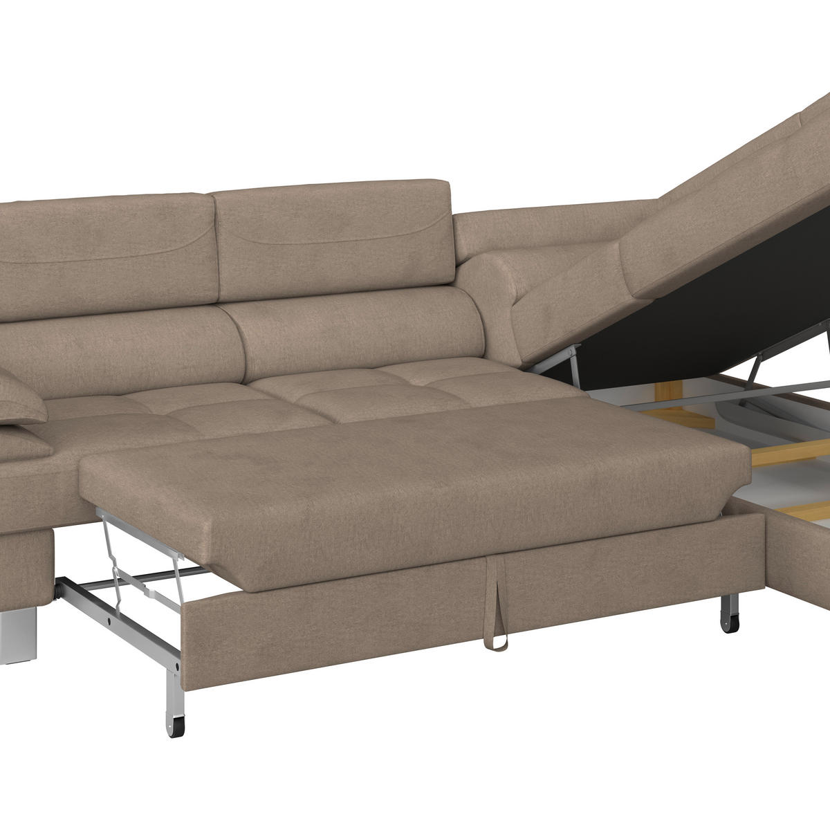 Ecksofa mit Schlaffunktion Taupe Drell  - Taupe, MODERN, Textil/Metall (270/230cm) - MID.YOU