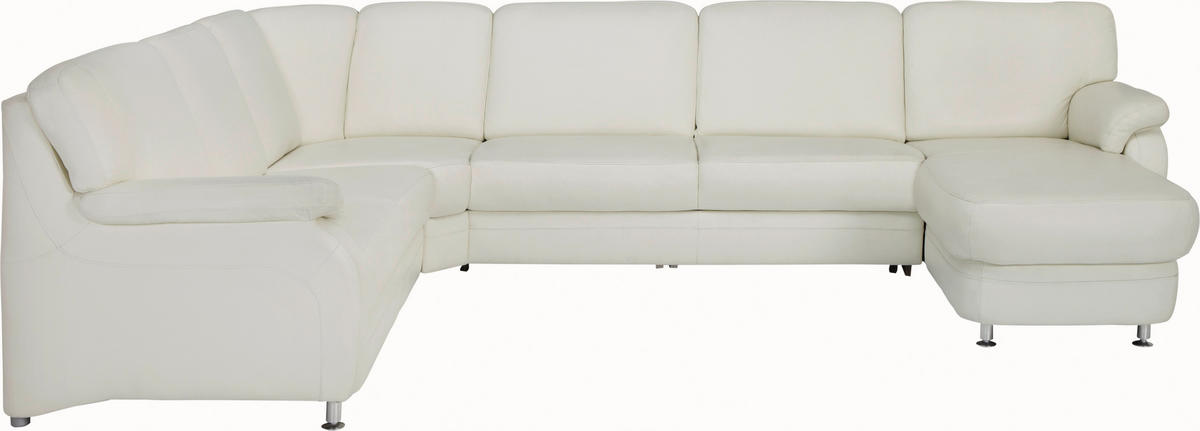 WOHNLANDSCHAFT in Echtleder Weiss  - Weiss/Alufarben, Konventionell, Leder/Metall (239/329/165cm) - Beldomo Premium