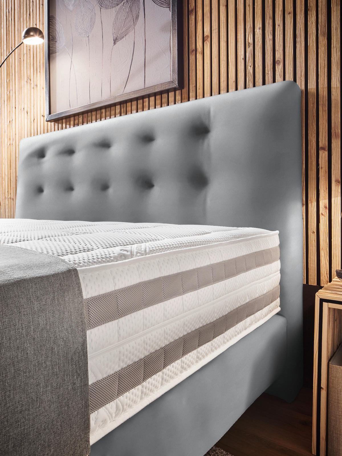 BOXSPRINGBETT 200/200 cm  in Grau  - Grau, KONVENTIONELL, Holz/Textil (200/200cm) - Dieter Knoll