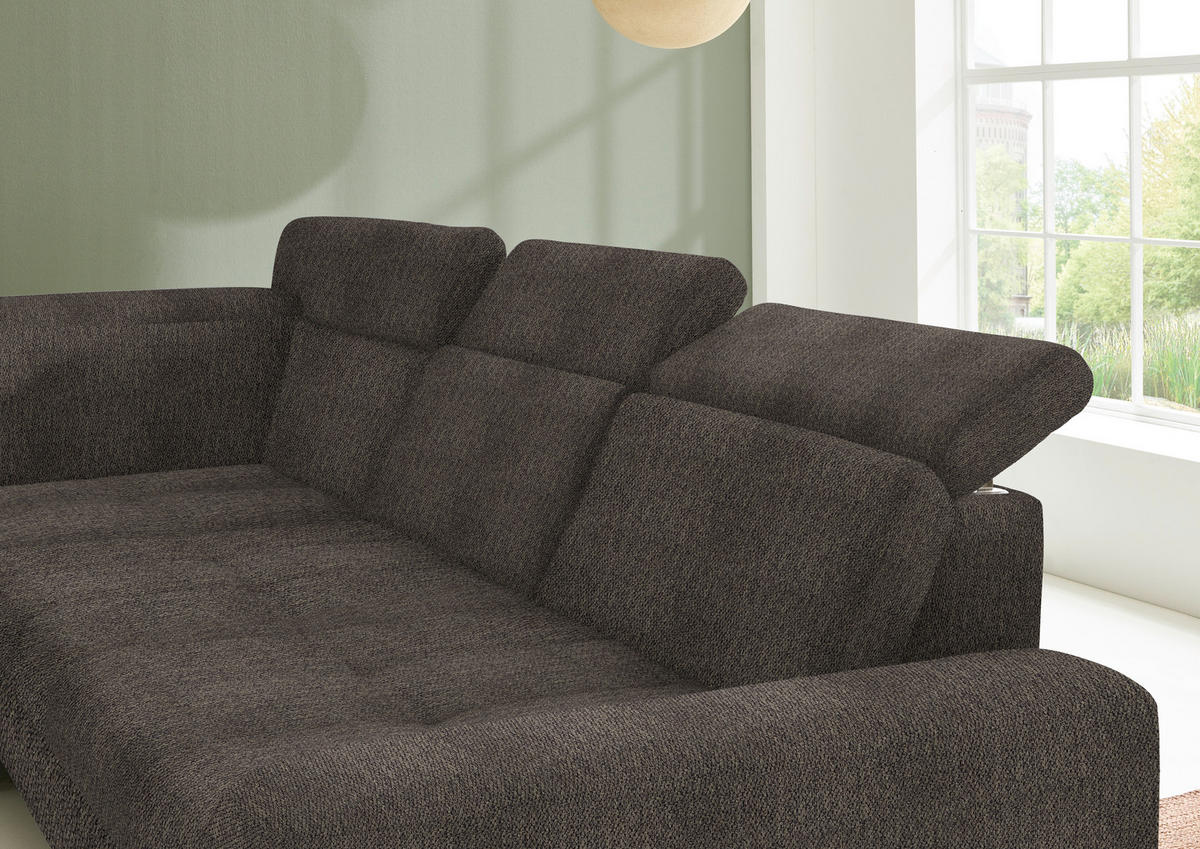 ECKSOFA in Chenille Fango  - Fango/Schwarz, Design, Textil/Metall (220/310cm) - Beldomo Style