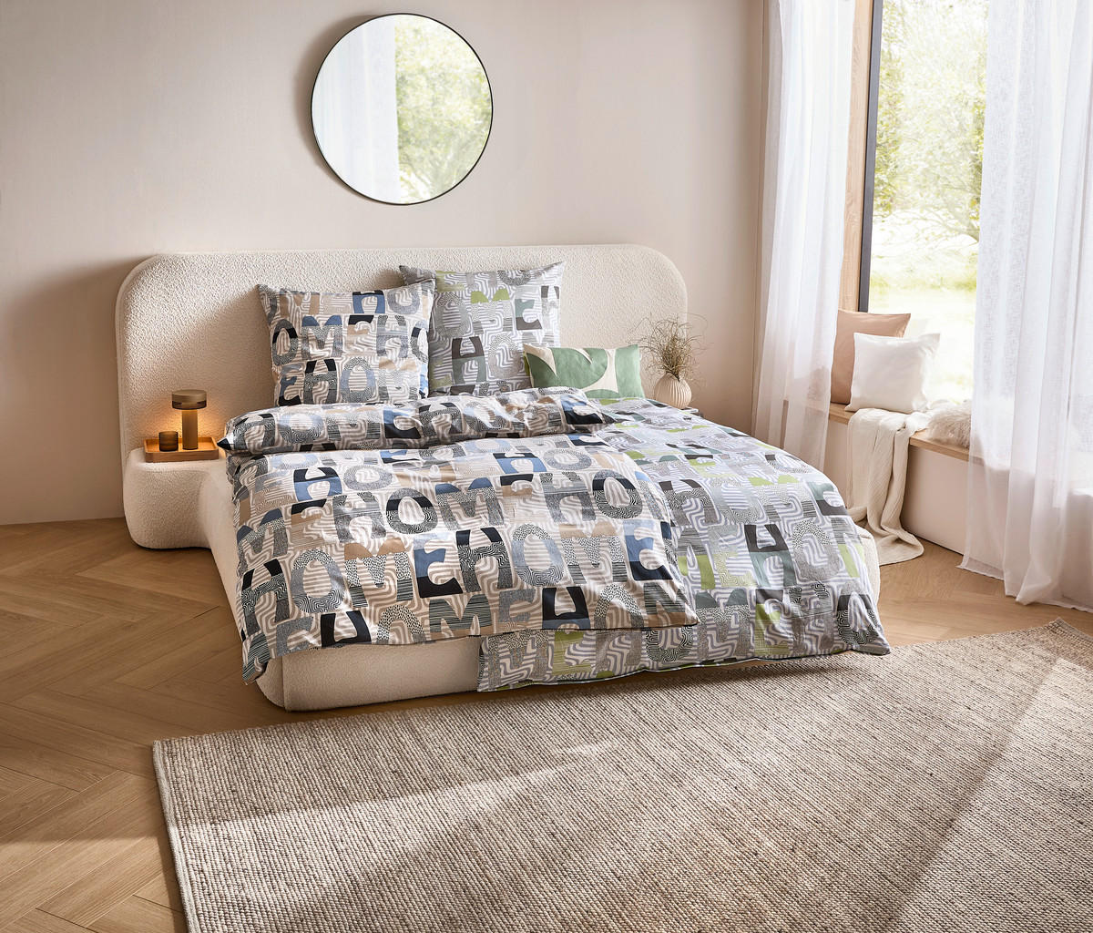 BETTWÄSCHE PALERMO Makosatin 135/200 cm  - Grau/Grün, Design, Textil (135/200cm) - Janine