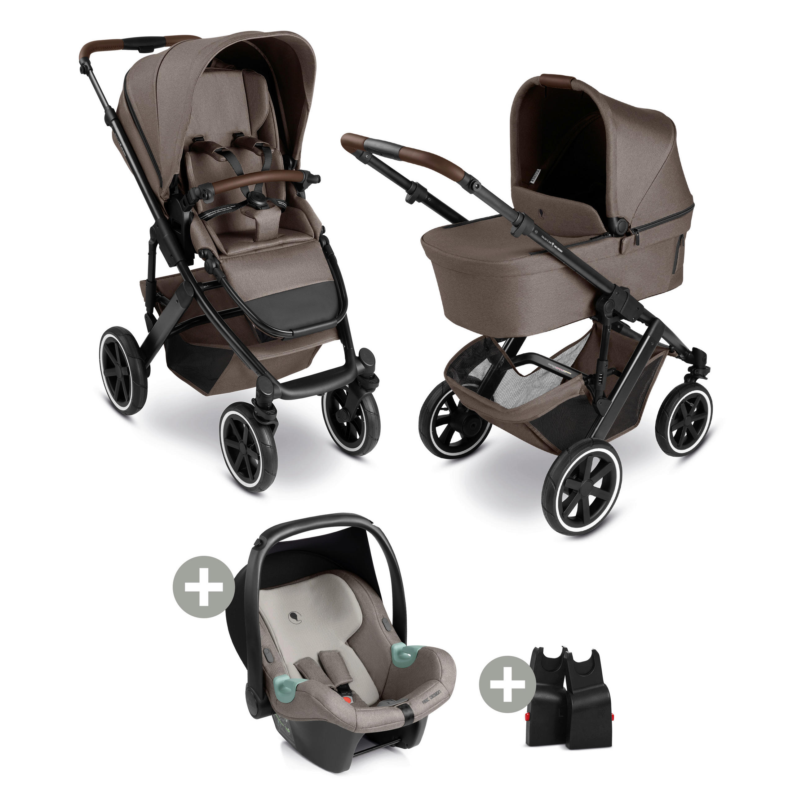 KINDERWAGENSET  Salsa 5 Air Set  Nature  - Graubraun/Schwarz, Basics, Textil/Metall (95/63/110cm) - ABC Design
