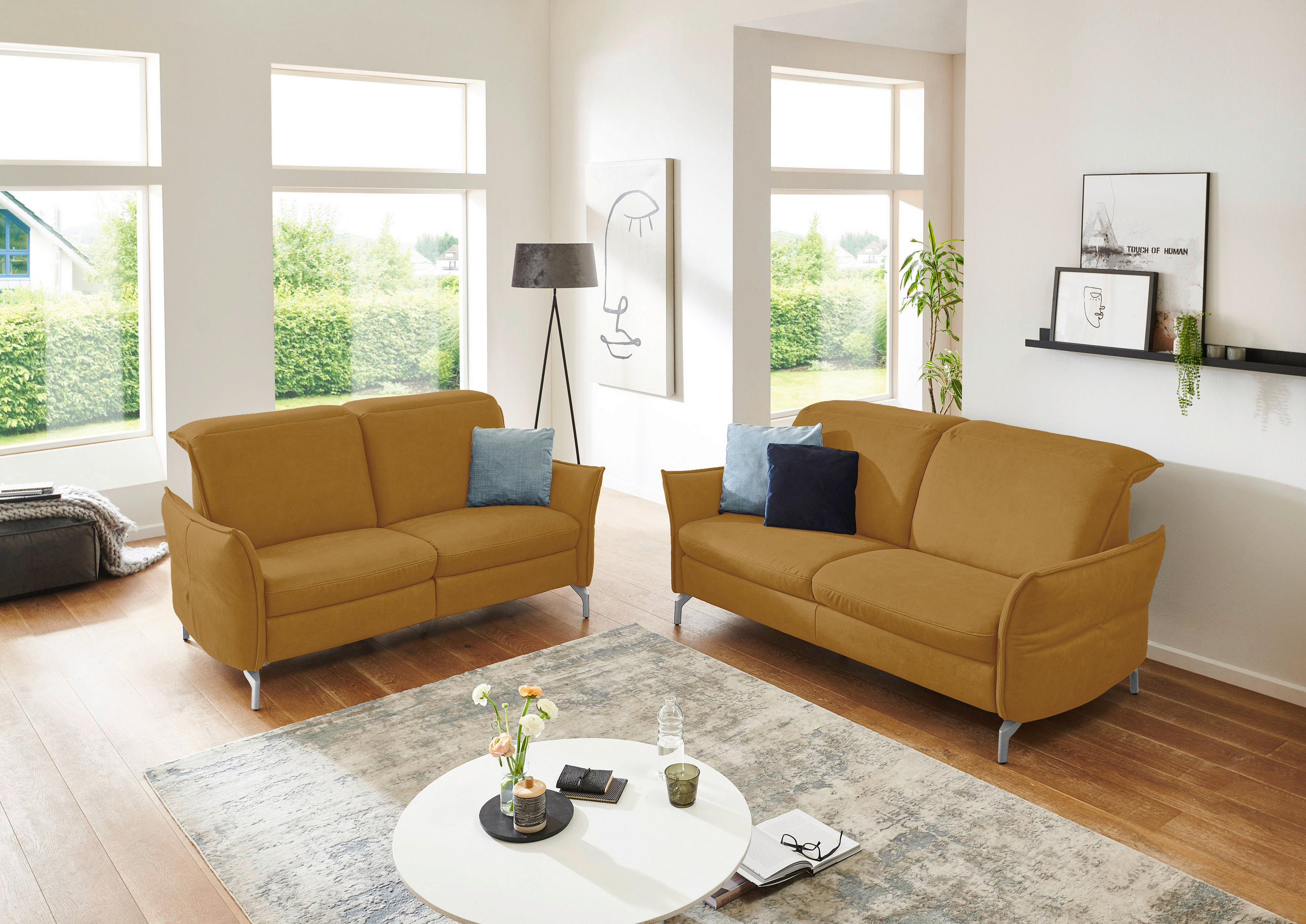 2,5-SITZER Lederlook (vegan) Gelb  - Gelb/Nickelfarben, MODERN, Textil/Metall (185/89/109cm) - Livetastic