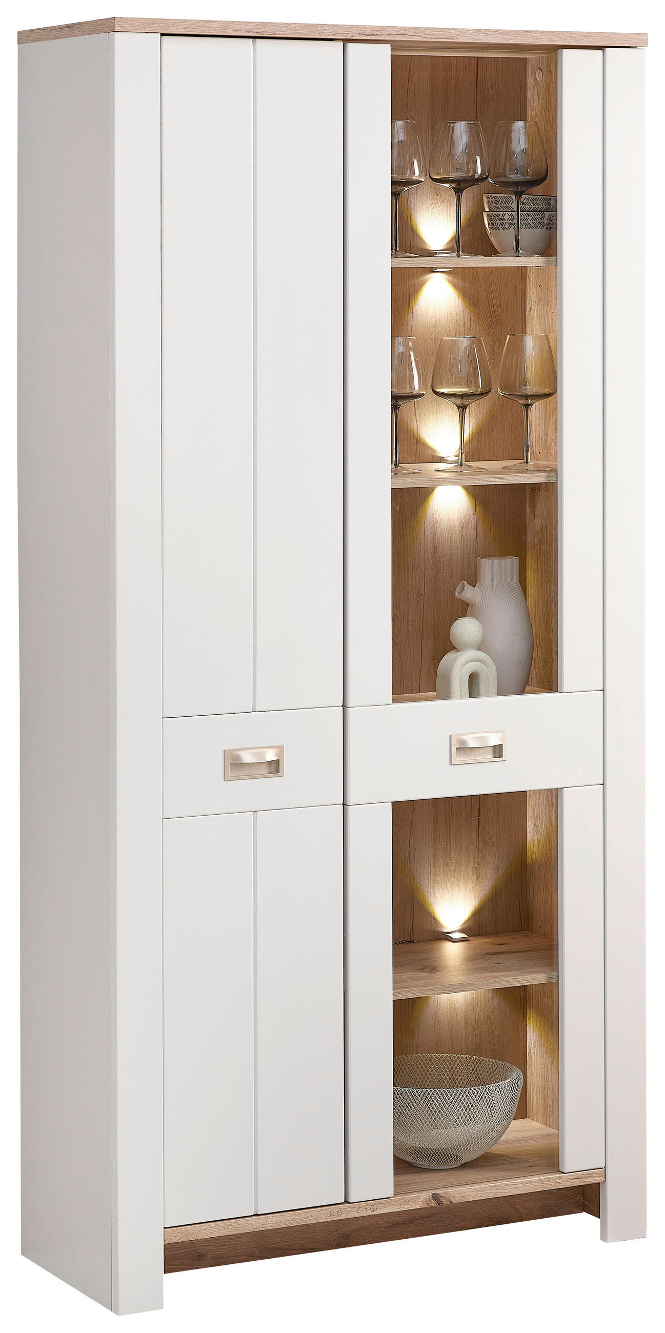 VITRINA siva, boja hrasta   - siva/boja nikla, Konvencionalno, staklo/metal (98/201/38cm) - Hom`in