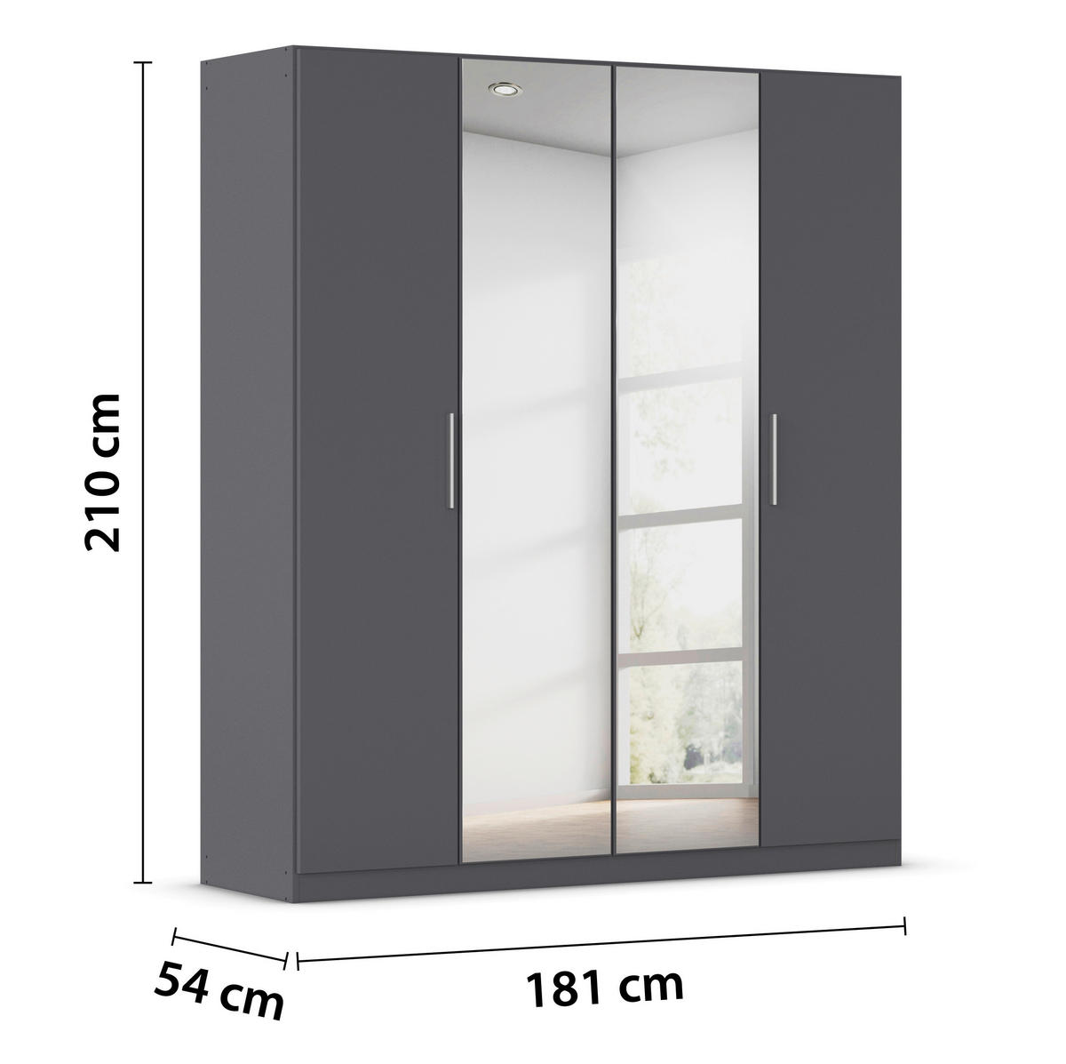DREHTÜRENSCHRANK 181/210/54 cm,  in Grau, 4-türig  - Alufarben/Grau, KONVENTIONELL, Glas/Holzwerkstoff (181/210/54cm) - home24