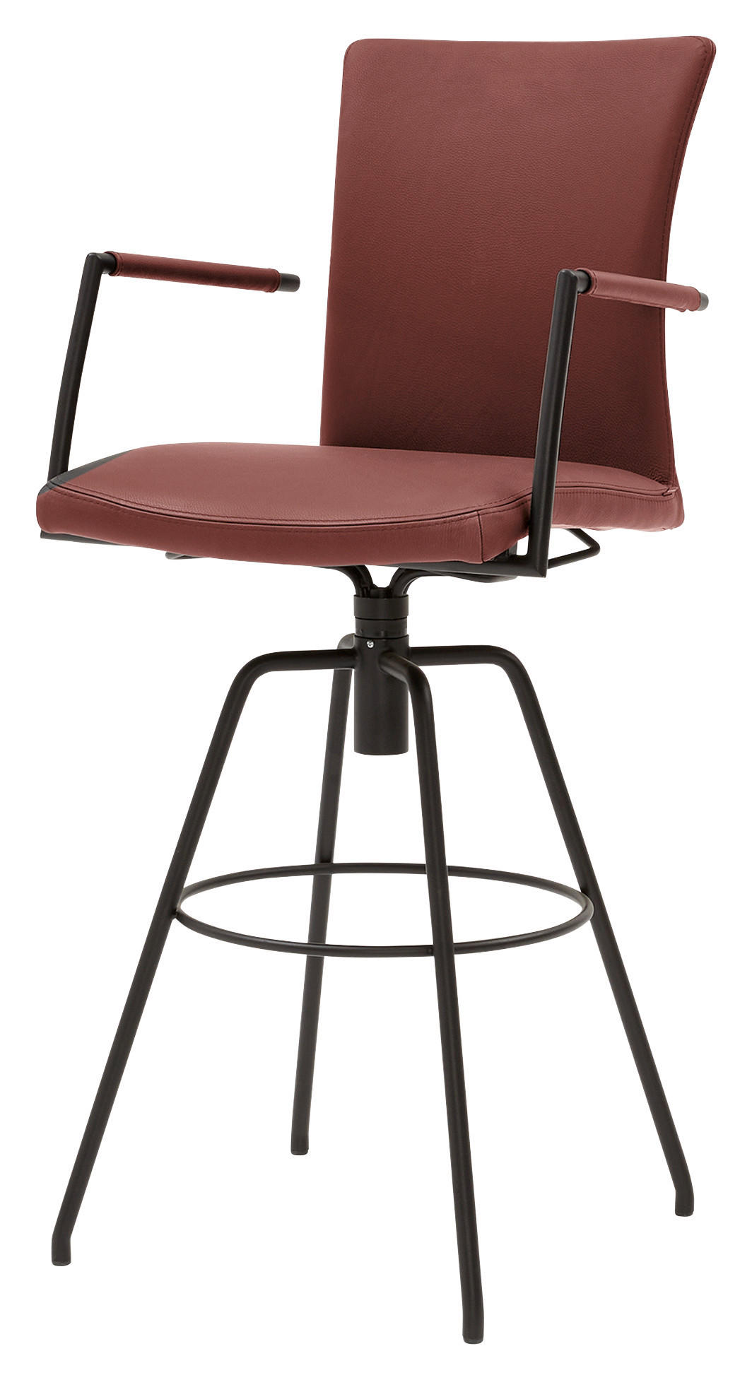 BARHOCKER Echtleder Rot Lederauswahl, Stoffauswahl, Typenauswahl, automatische Rückholfunktion - Rot/Schwarz, Design, Leder/Metall (55/114/58cm) - Musterring