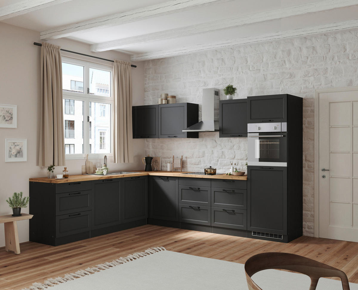 ECKKÜCHE 240/300 cm  in Grau, Eiche Wotan  - Eiche Wotan/Schwarz, LIFESTYLE, Holzwerkstoff/Metall (240/300cm) - Held