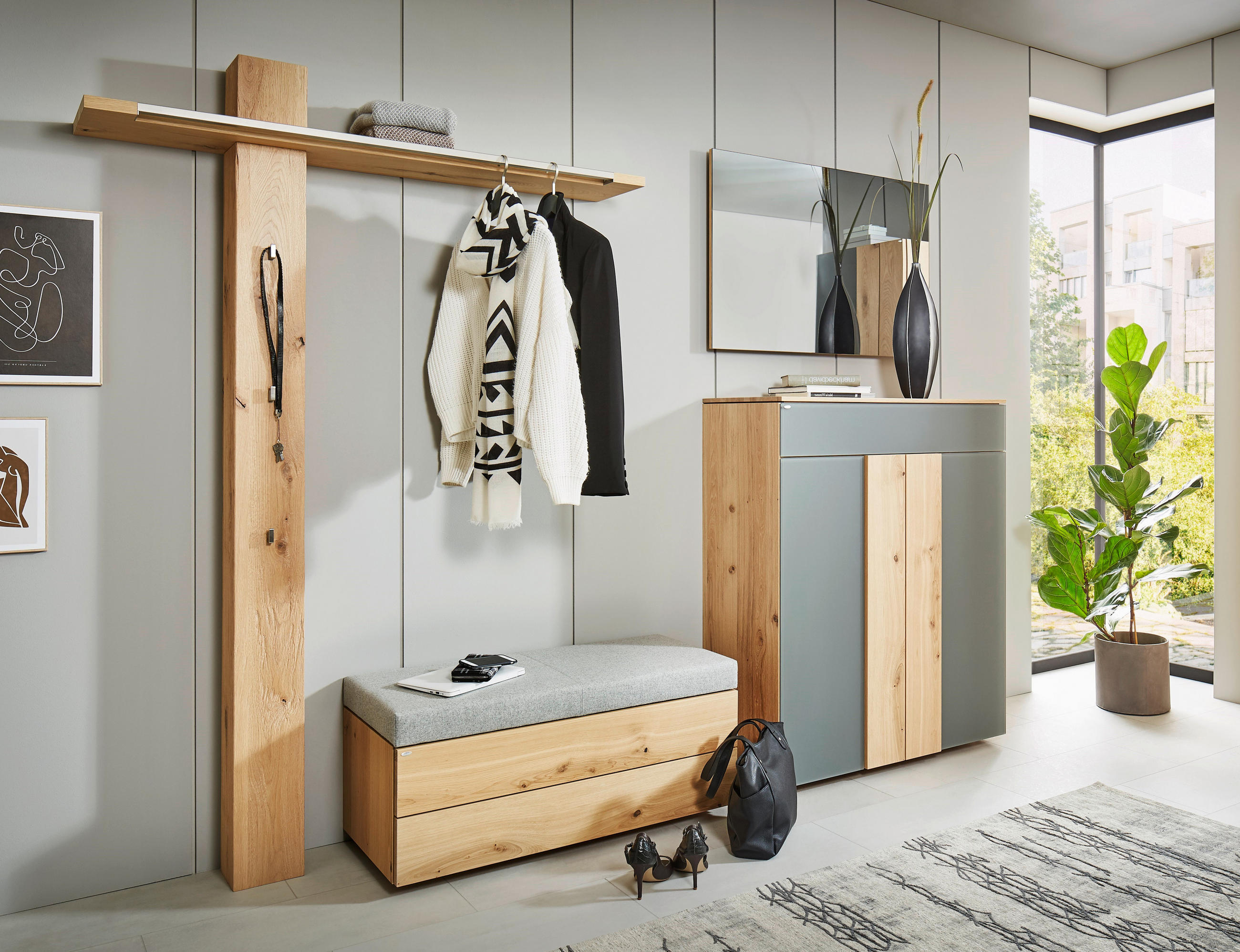GARDEROBENPANEEL Wildeiche furniert, mehrschichtige Massivholzplatte (Tischlerplatte) Eichefarben - Eichefarben, Design, Holz (136/196/28cm) - Voglauer