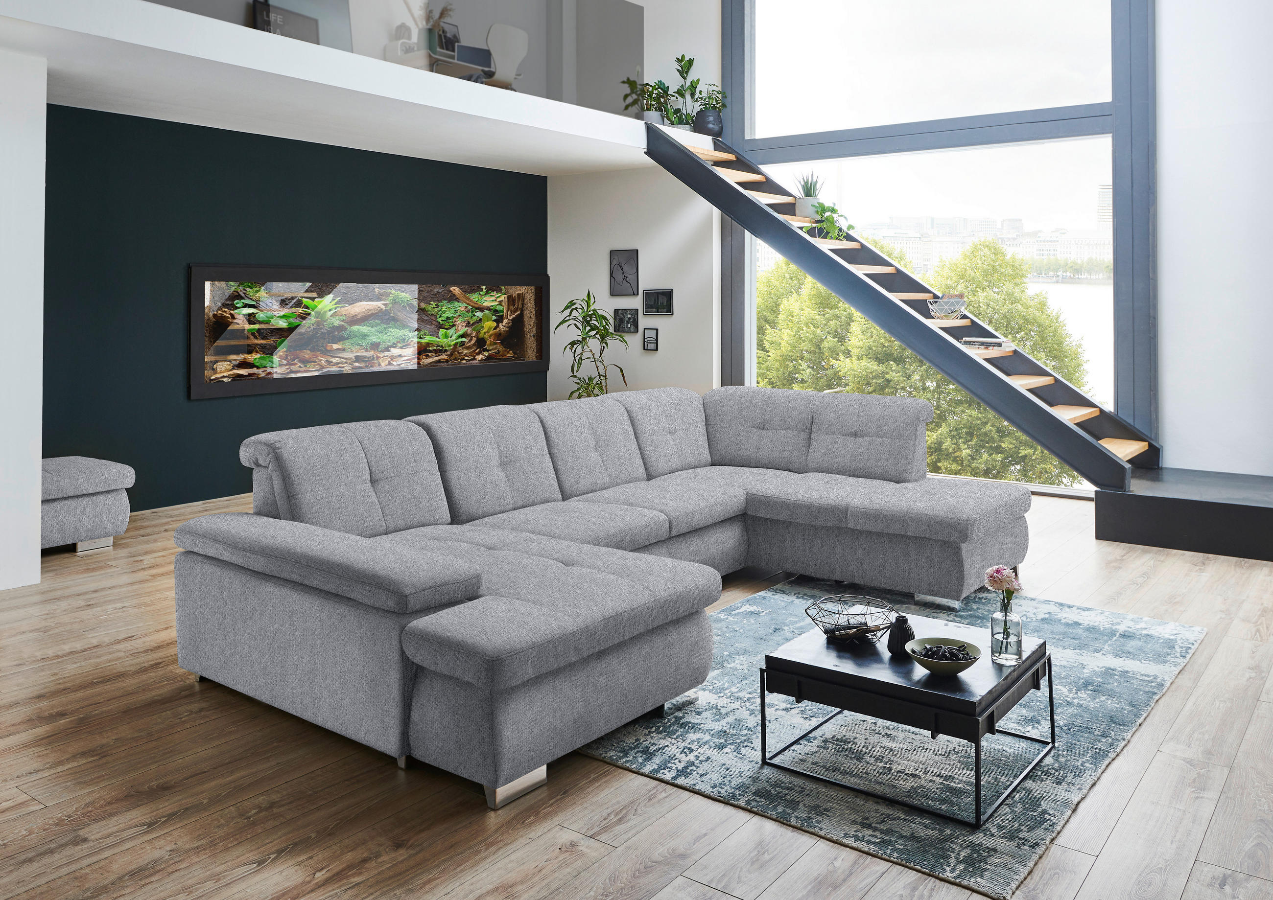 WOHNLANDSCHAFT in Webstoff Grau  - Schwarz/Grau, Design, Textil/Metall (174/337/210cm) - Beldomo Style