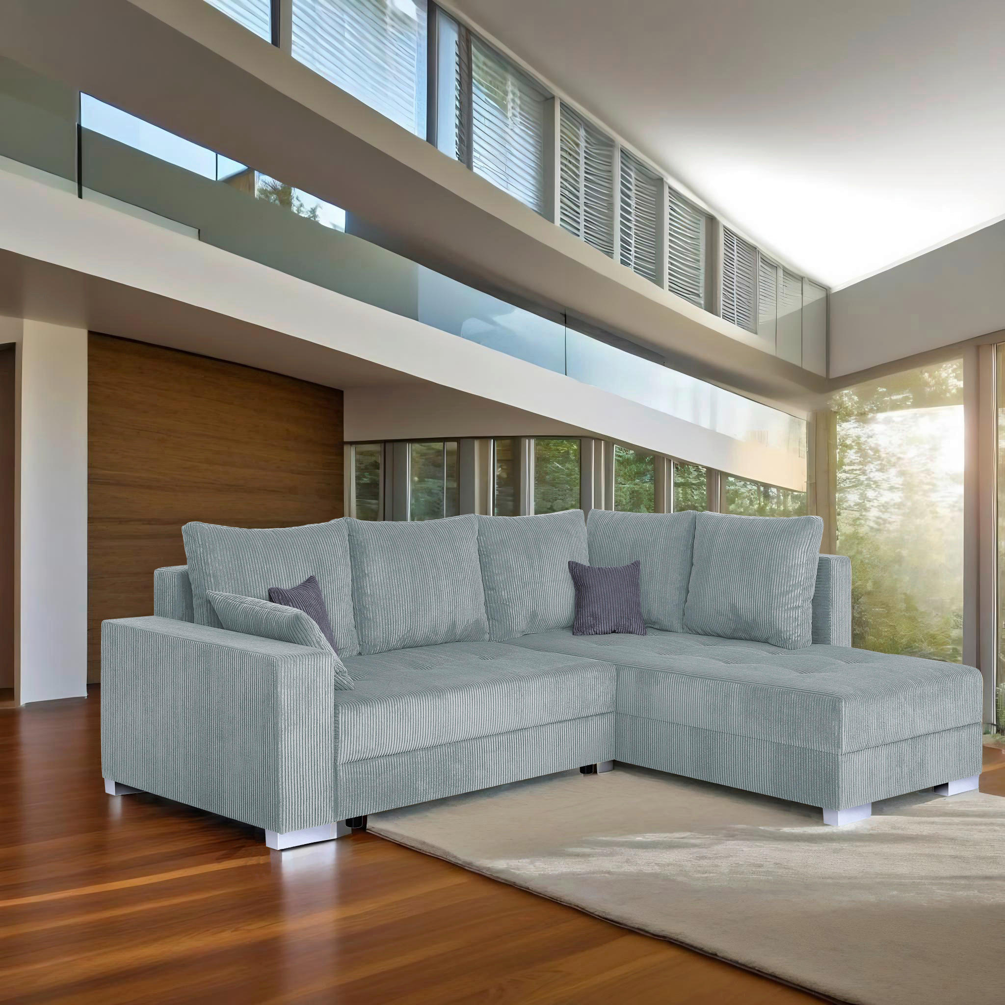 ECKSOFA Mintgrün Cord  - Chromfarben/Schwarz, Design, Kunststoff/Textil (260/218cm) - P & B