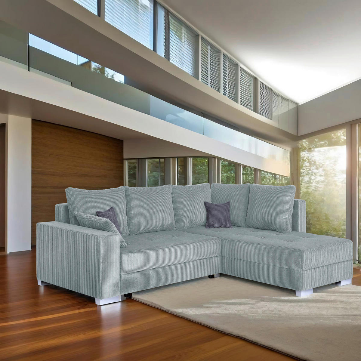 ECKSOFA Mintgrün Cord  - Chromfarben/Schwarz, Design, Kunststoff/Textil (260/218cm) - P & B