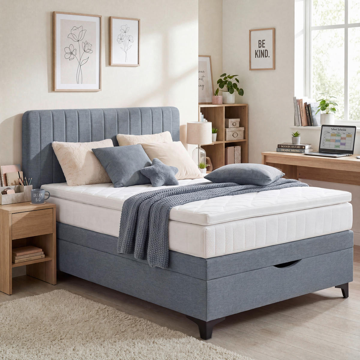 BOXSPRINGBETT 140/200 cm  Blaugrau  - Blaugrau/Schwarz, Konventionell, Kunststoff/Textil (140/200cm) - Welnova