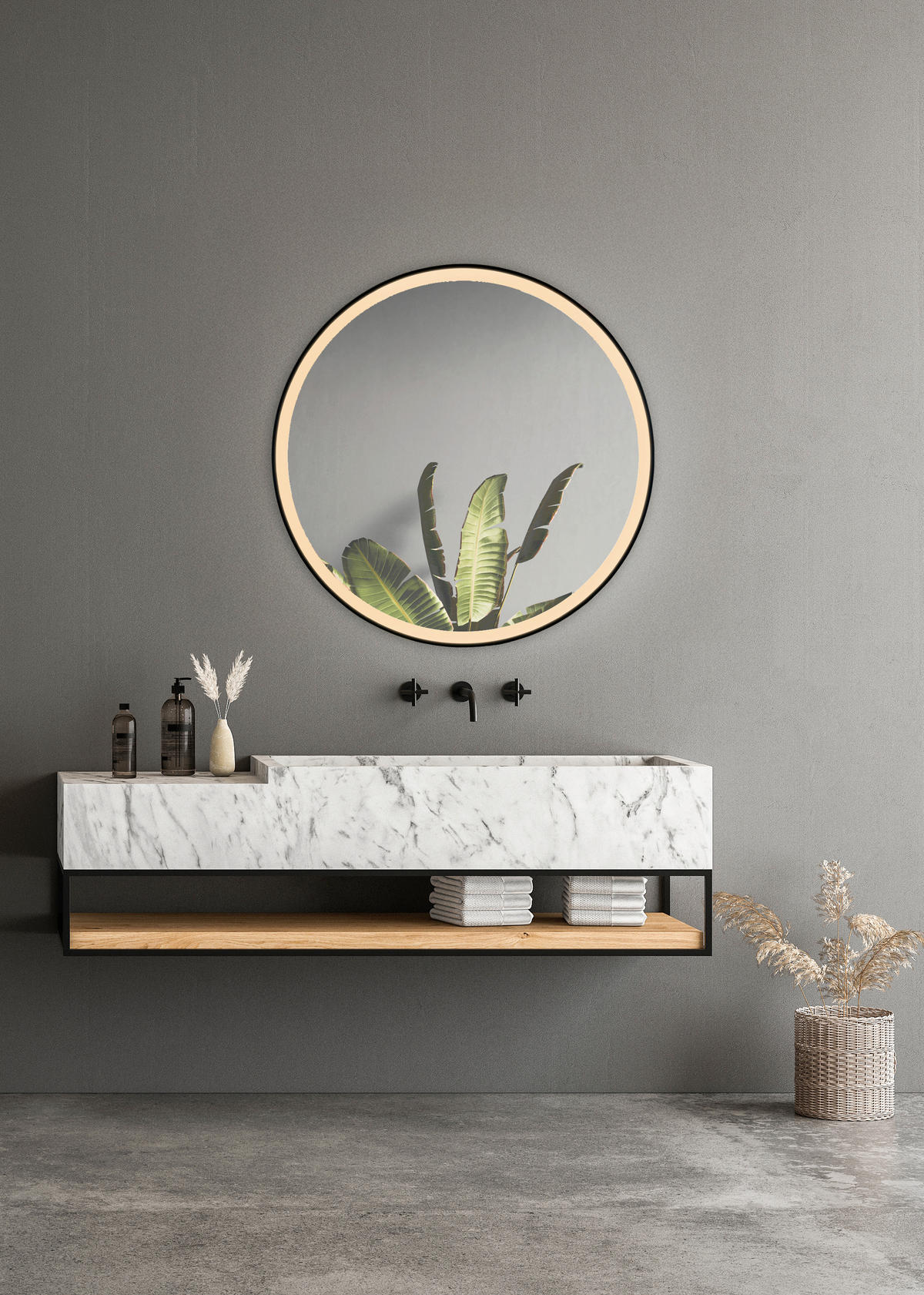 LEUCHTSPIEGEL 80/80/4 cm  - Schwarz, Trend, Glas/Metall (80/80/4cm) - Boxxx