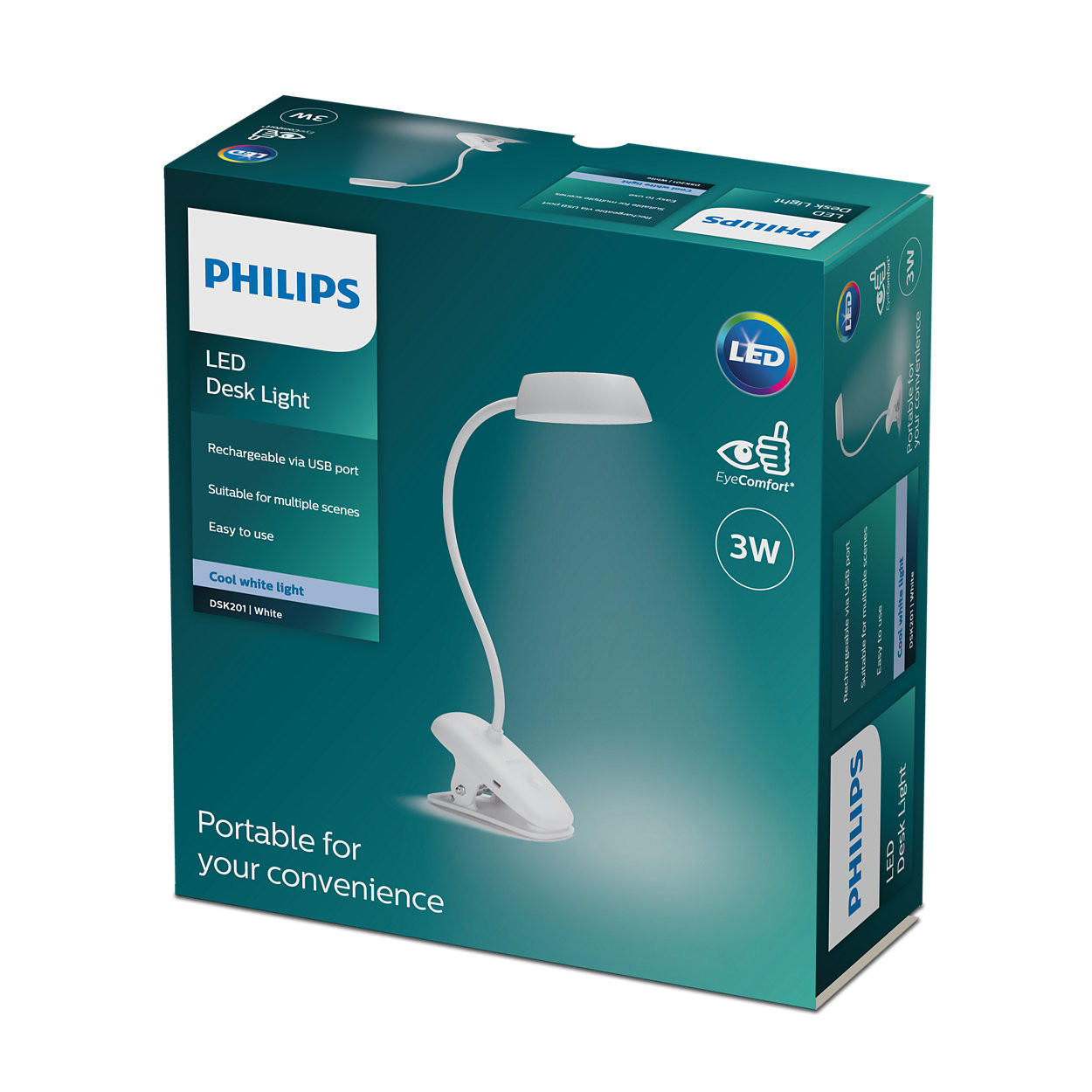 LED LAMPA SA ŠTIPALJKOM - bela, Osnovno, metal/plastika (29/38/9,9cm) - Philips