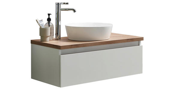 WASCHTISCHKOMBI 80 cm - Weiß Hochglanz/Eichefarben, Keramik/Holzwerkstoff (80cm) - Novel