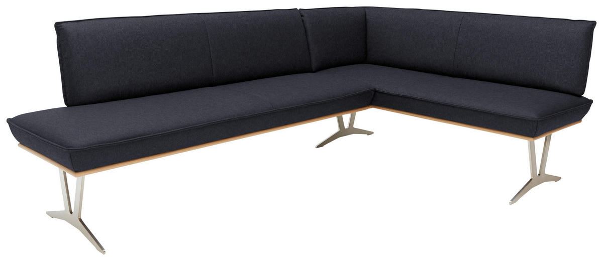 ECKBANK 237/162 cm  in Schwarz  - Edelstahlfarben/Beige, Design, Leder/Holz (237/162cm) - Ambiente