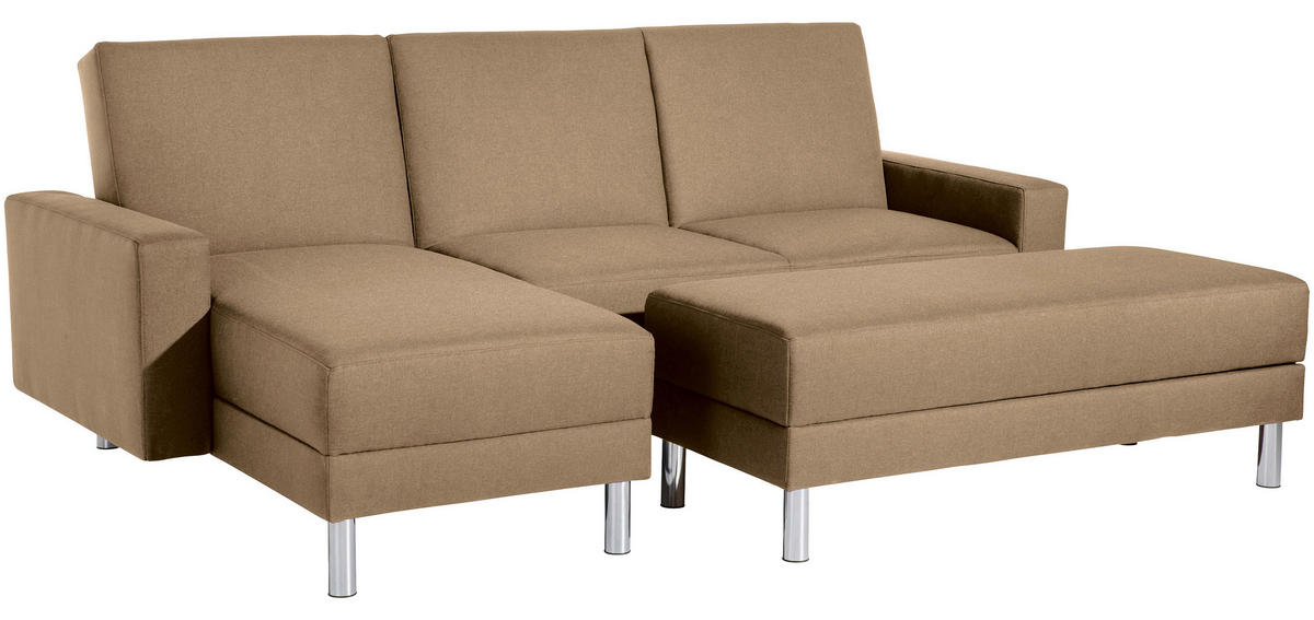 ECKSCHLAFSOFA inkl. Hocker in Sandfarben Textil   - Sandfarben/Chromfarben, Konventionell, Textil/Metall (152/230cm) - Max Winzer