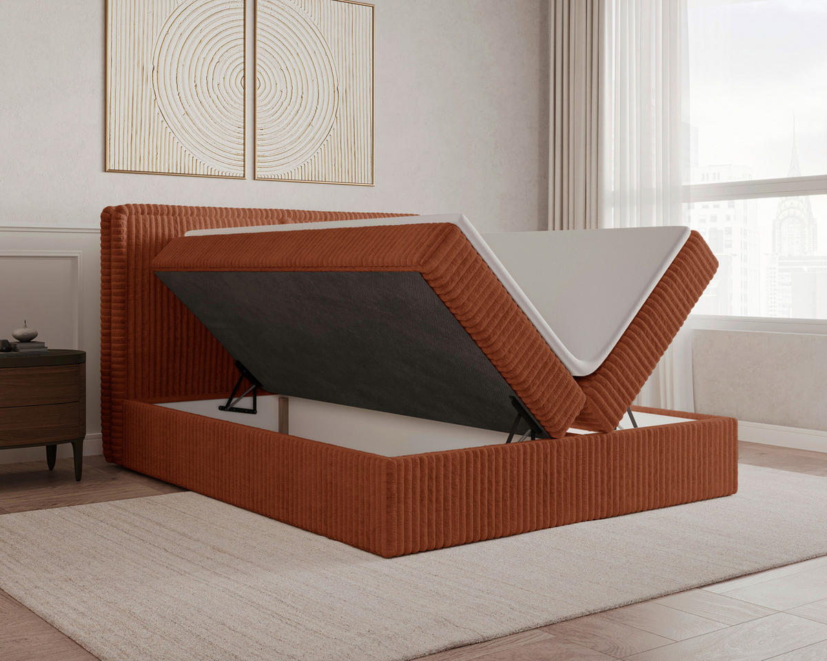 BOXBETT 140/200 cm,  in Terracotta, Bettkasten, Topper, H2 + H3 = mittel + fest  - Terracotta/Schwarz, MODERN, Holz/Kunststoff (140/200cm) - MID.YOU