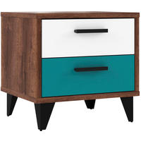 Noptieră, 50/48/42 cm, gri, verde, negru, alb, culoare lemn stejar - alb/verde, Design, plastic/metal (50/48/42cm) - Carryhome