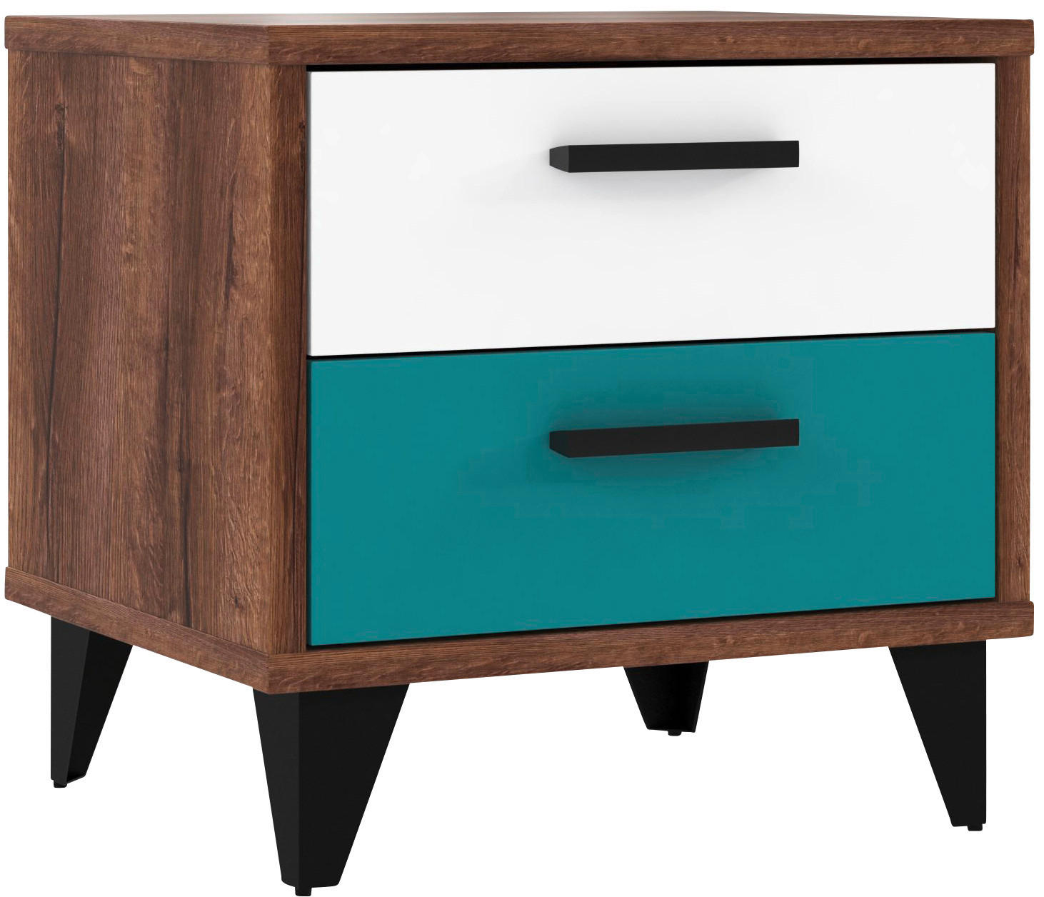 Noptieră, 50/48/42 cm, gri, verde, negru, alb, culoare lemn stejar