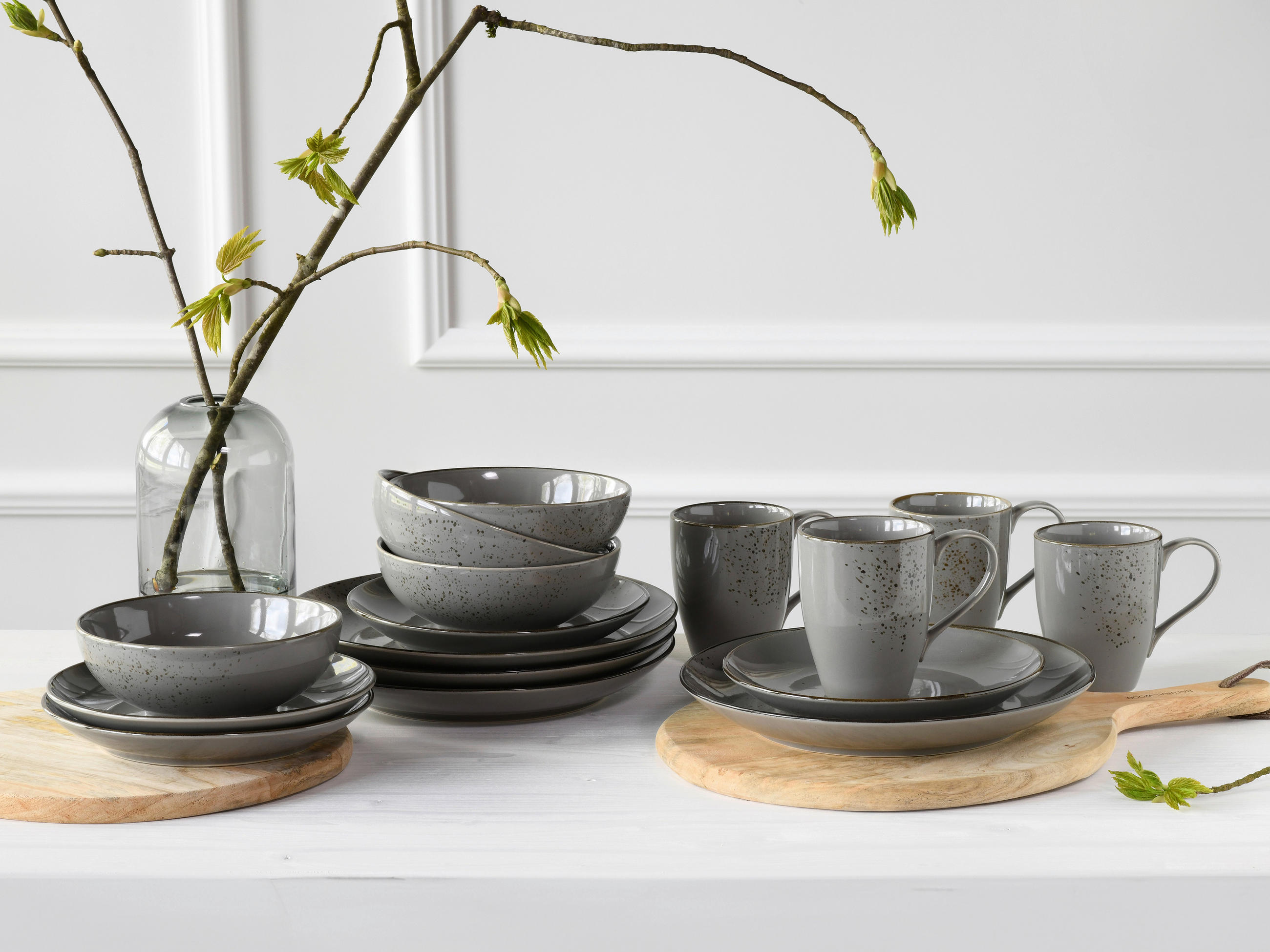 KOMBISERVICE Grau Nature Collection Stone 16-teilig 4 Personen  - Grau, Basics, Keramik - Creatable