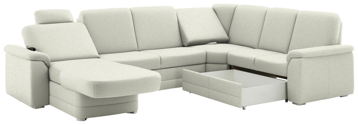WOHNLANDSCHAFT  in Chenille Creme  - Creme/Alufarben, KONVENTIONELL, Holz/Textil (160/329/235cm) - Beldomo Comfort