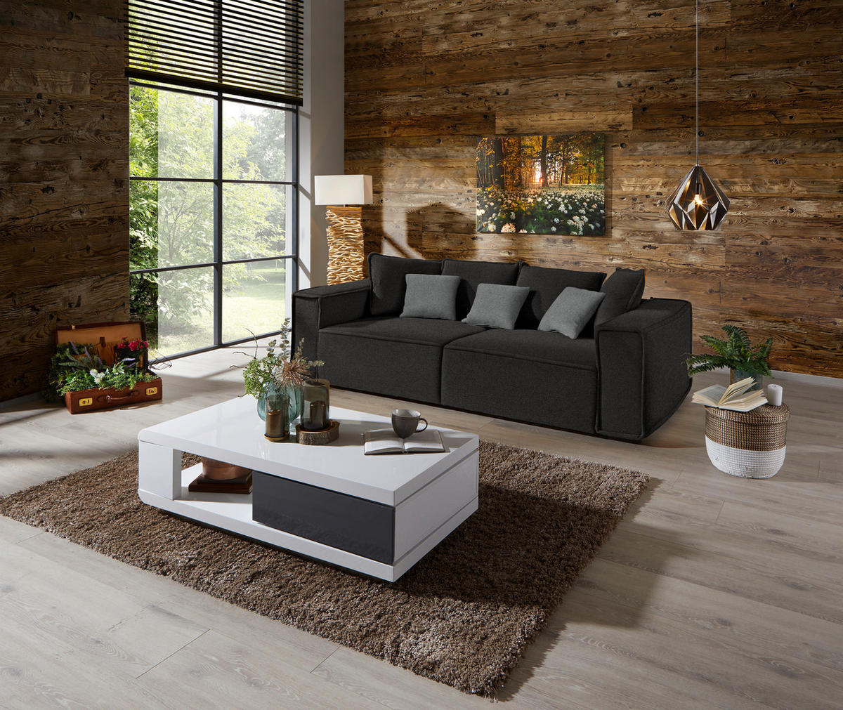 BIGSOFA in Anthrazit, Grau  - Anthrazit/Grau, MODERN, Holz/Textil (244/62/117cm) - Luca Bessoni